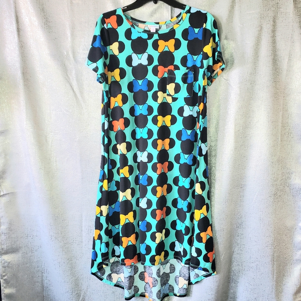Women Lularoe Disney collab S small green mini mouse multi color print dress